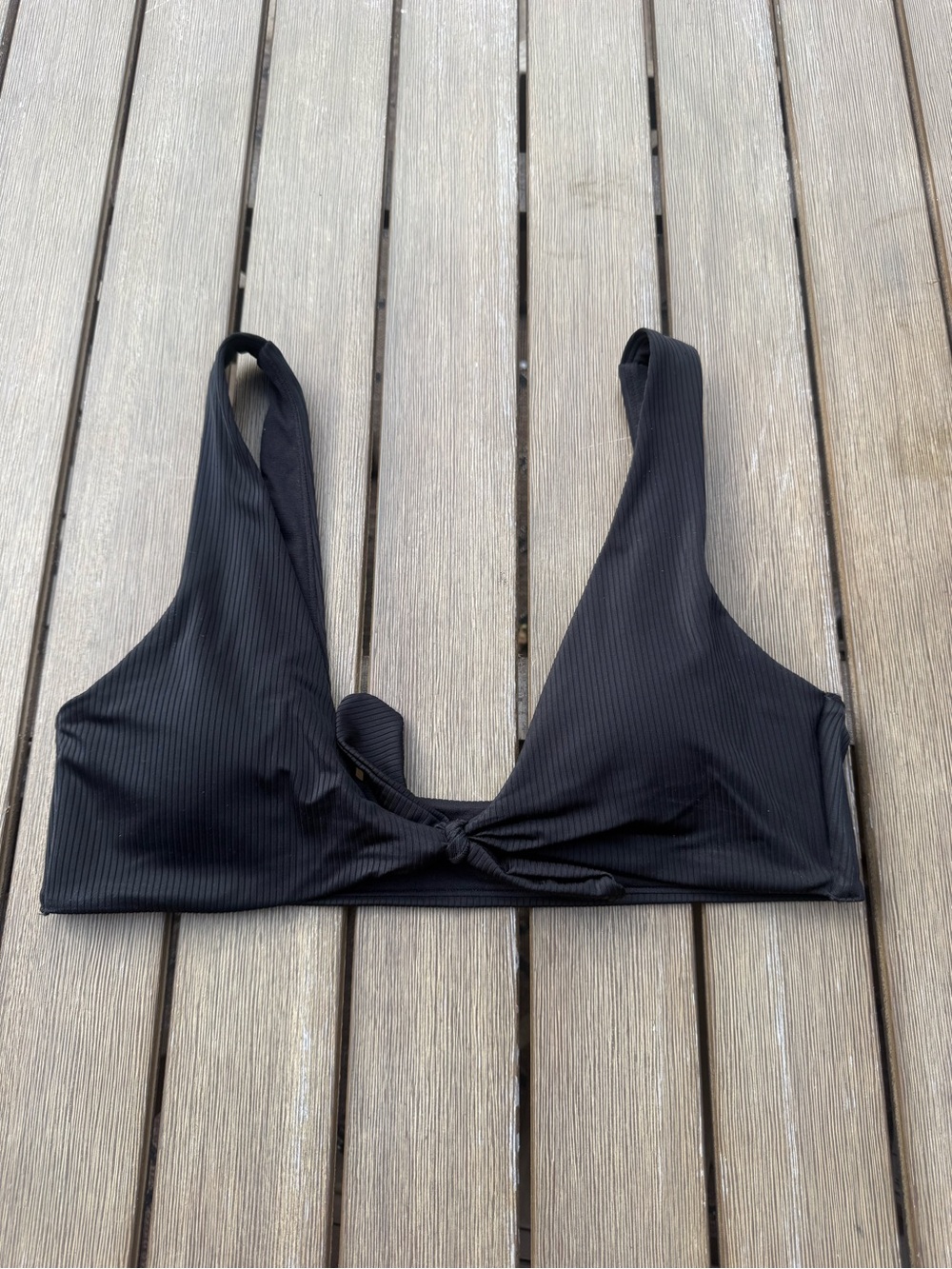 No Boundaries Black Ribbed Tie Front Bikini Swim Top Size L 11-13